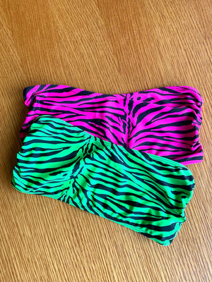 Swim Bandeau Top in Neon Green Zebra