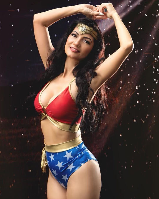 Star Superheroine Bustier Top and Pin Up Briefs Costume Set with Lasso -  The Sugarpuss Collection