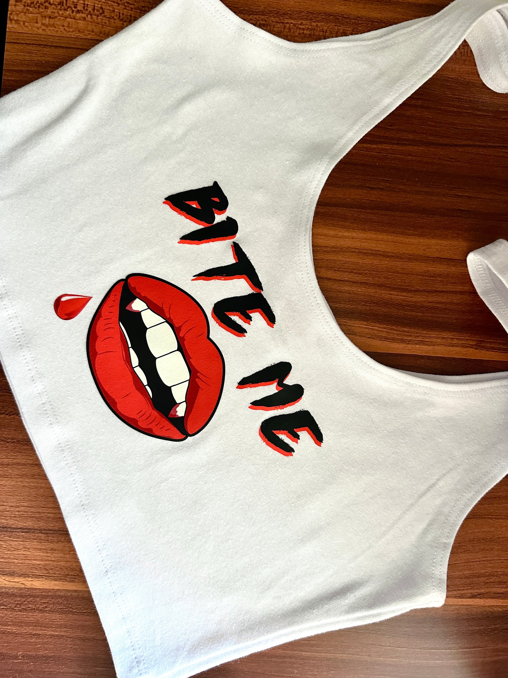 Bite Me Vampire Crop Tank in White