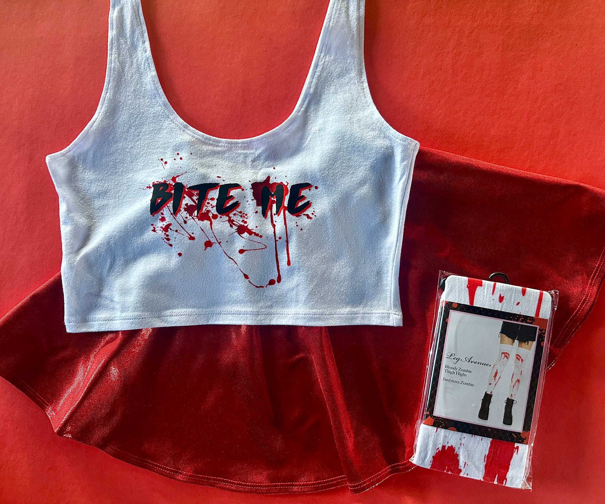 Bite Me Set with Splatter Crop Tank in White and Mini Circle Skirt