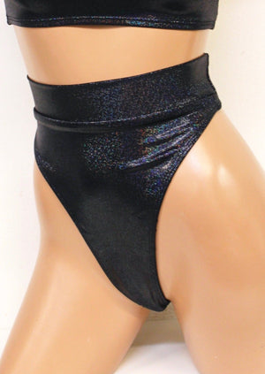 Hologram Highcut Thongback Bikini Bottoms in Gunmetal