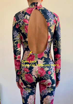 Mona Lisa Vito Floral Velvet Catsuit with Open Back
