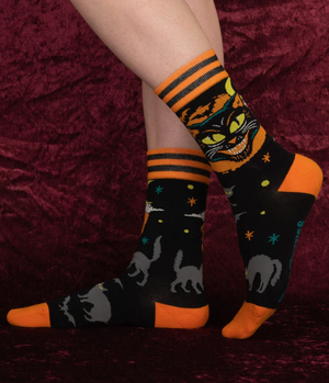 Retro Halloween Collection Black Cat Crew Socks