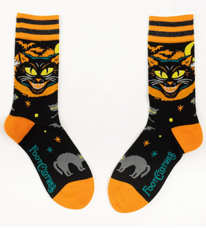Retro Halloween Collection Black Cat Crew Socks