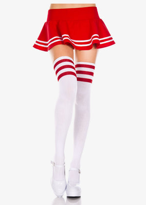 Athletic Thigh High Striped Tube Socks in White and Red