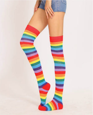 Rainbow Striped Thigh High Socks