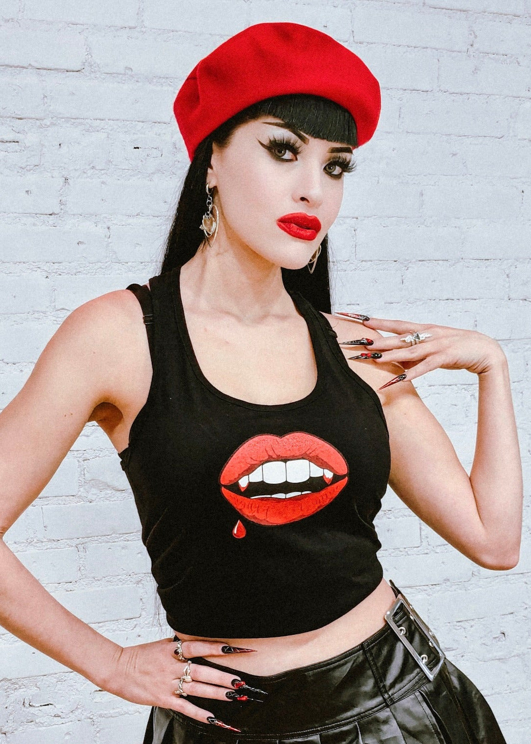Vampire Lips Racerback Tank in Black - Full Length