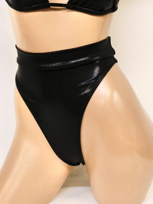 Hologram Highcut Thongback Bikini Bottoms in Black
