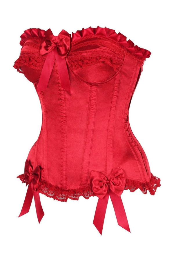 Top Drawer Dark Red Satin Steel Boned Burlesque Corset - The