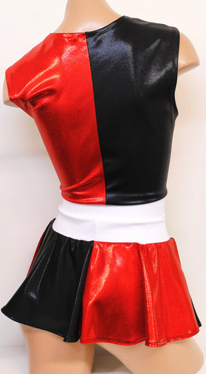 Harlequin Black and Red Crop Top and Skirt Set