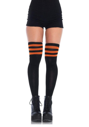 Athletic Thigh High Striped Tube Socks in Black and Orange