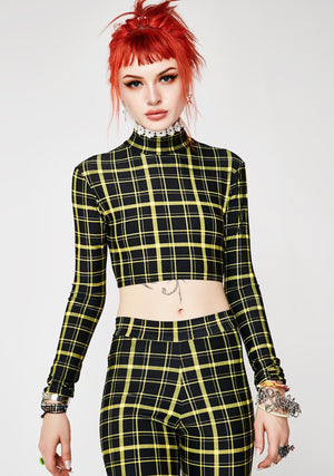 Retro Plaid Flare Pants in Black and Yellow