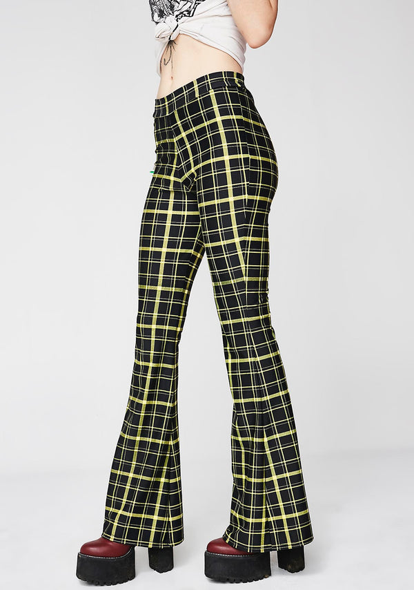 Yellow plaid 2025 flare pants