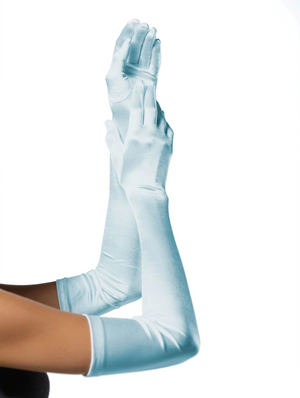 Satin Opera Length Gloves in Light Blue