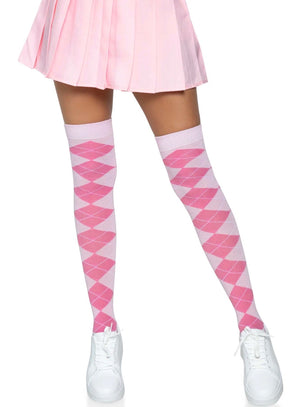 Argyle Plaid Over The Knee Knit Socks in Pink