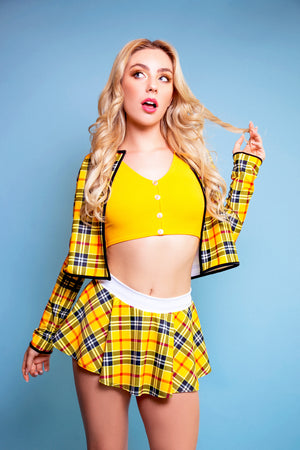 As If Yellow Plaid Costume Set with Jacket, Vest and Mini Circle Skirt