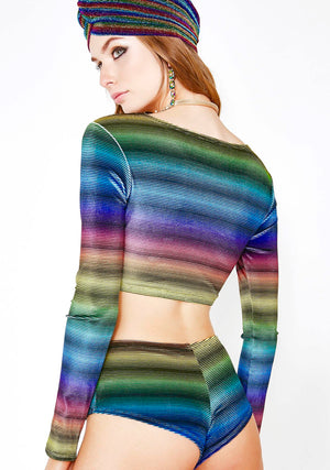 Velvet Rainbow Stripe Long Sleeve Crop Top