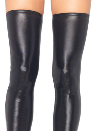 Thigh High Stockings in Wetlook Black