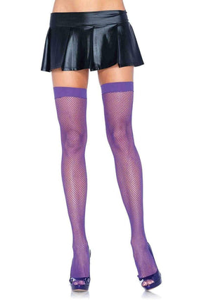 Fishnet Thigh High Stockings in Purple