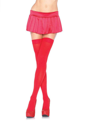 Opaque Thigh High Stockings in Red