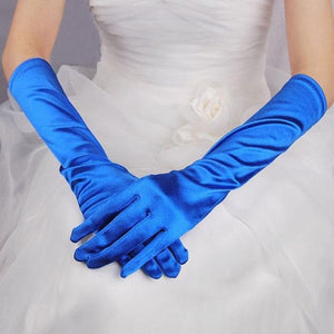 Satin Elbow Length Gloves in Royal Blue