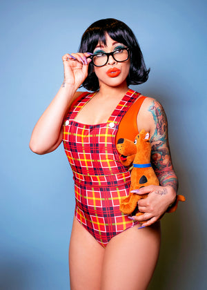 Pin Up Overalls in Red Modern Plaid