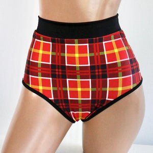 Plaid Highwaist Pin-Up Bottoms in Red