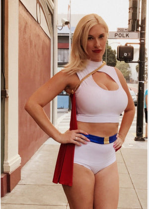 Power Heroine Costume Set with Crop Top, Cheeky Shorts and Cape