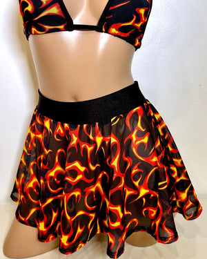 Mini Circle Skirt in Mesh Flames