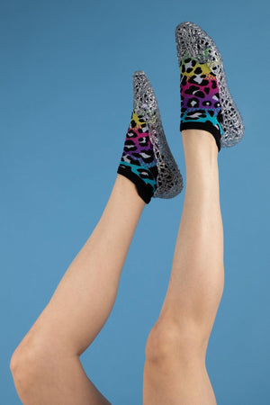 80s Rainbow Leopard Print Ankle Socks