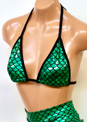 Triangle Bikini Top in Green Mermaid