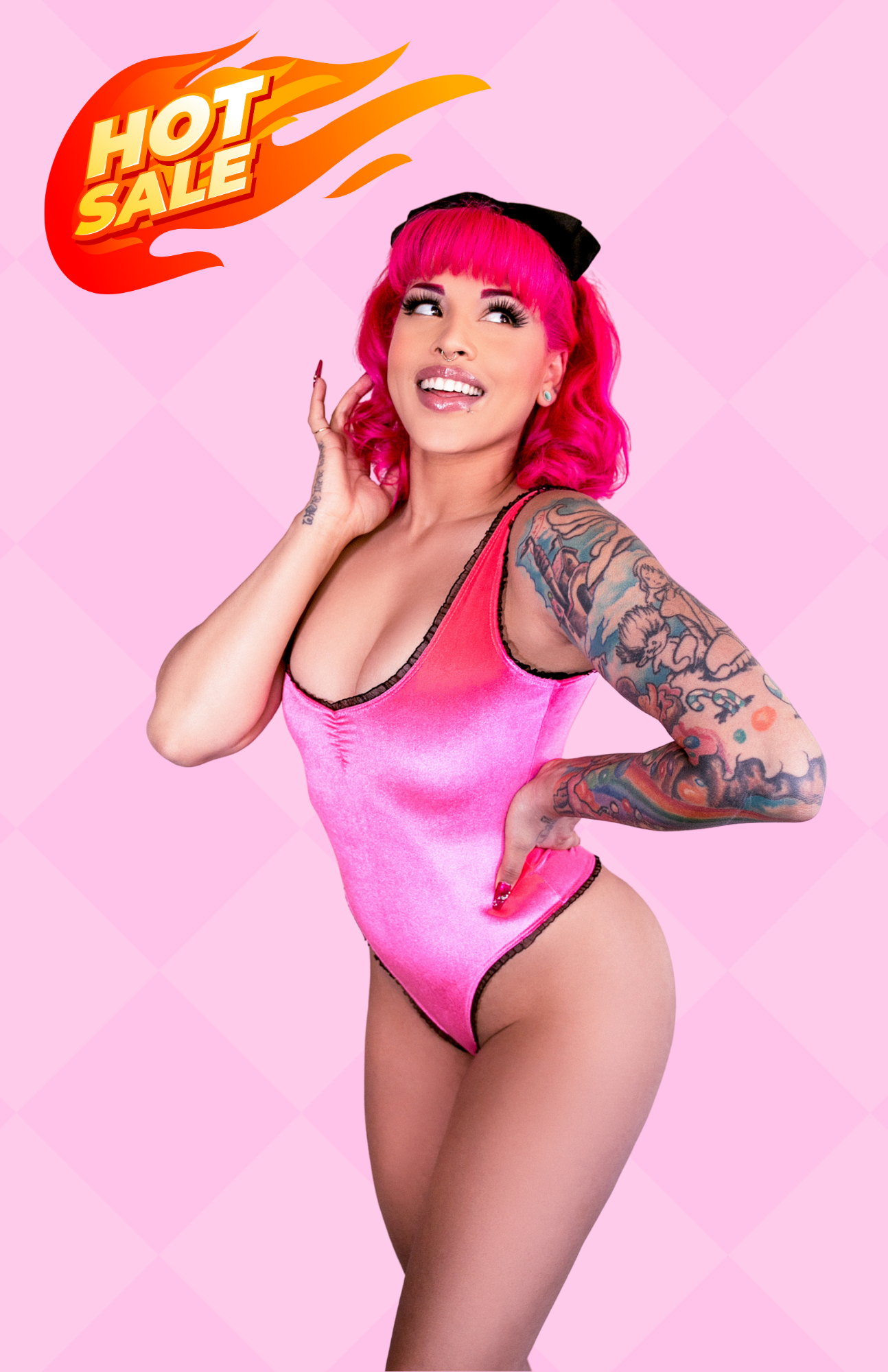 Plush Velvet Highcut Sweetheart Bodysuit with Ruffle Trim in Neon Pink