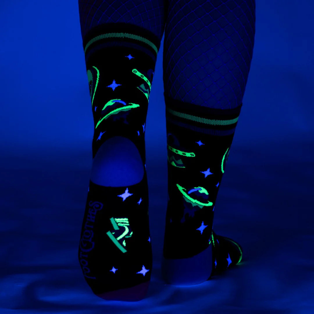 Spaced Out Alien UV Reactive Crew Socks