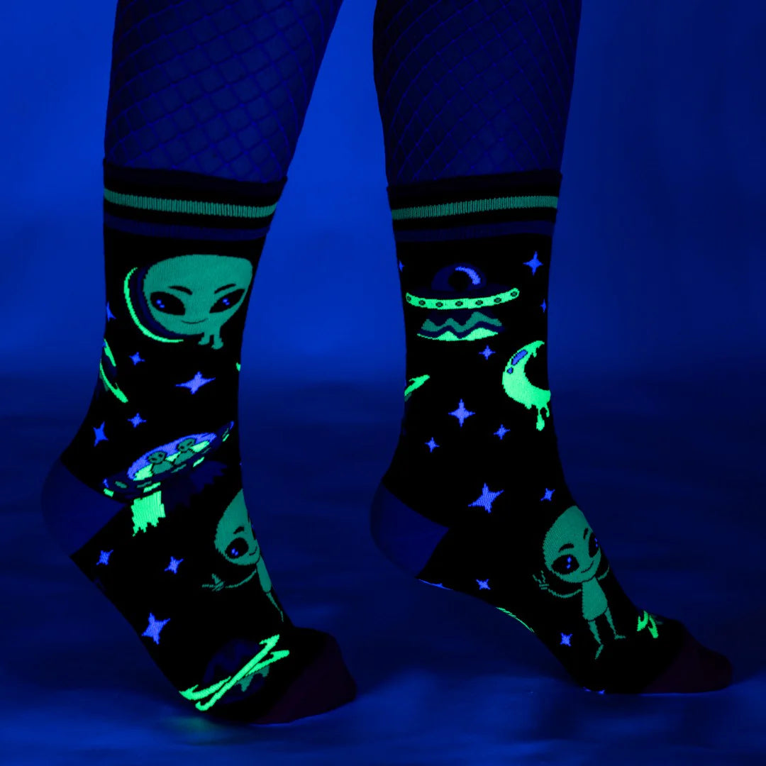 Spaced Out Alien UV Reactive Crew Socks