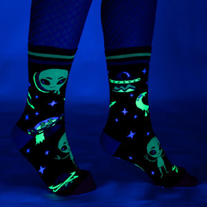 Spaced Out Alien UV Reactive Crew Socks