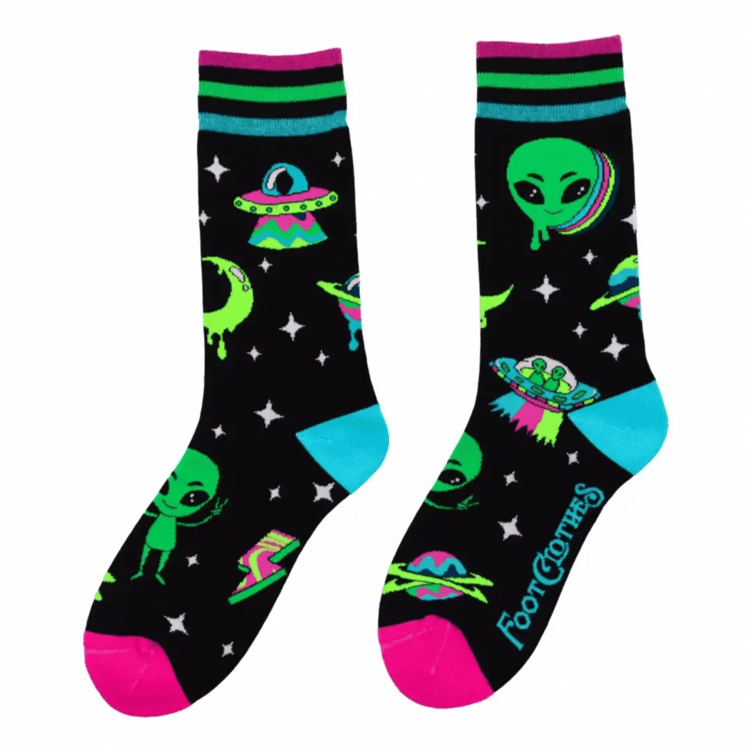 Spaced Out Alien UV Reactive Crew Socks