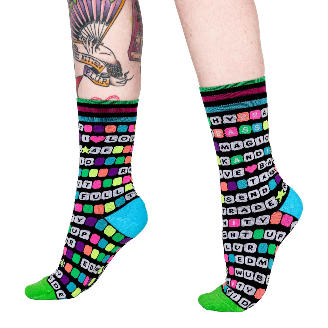 Kandi Land UV Reactive Crew Socks