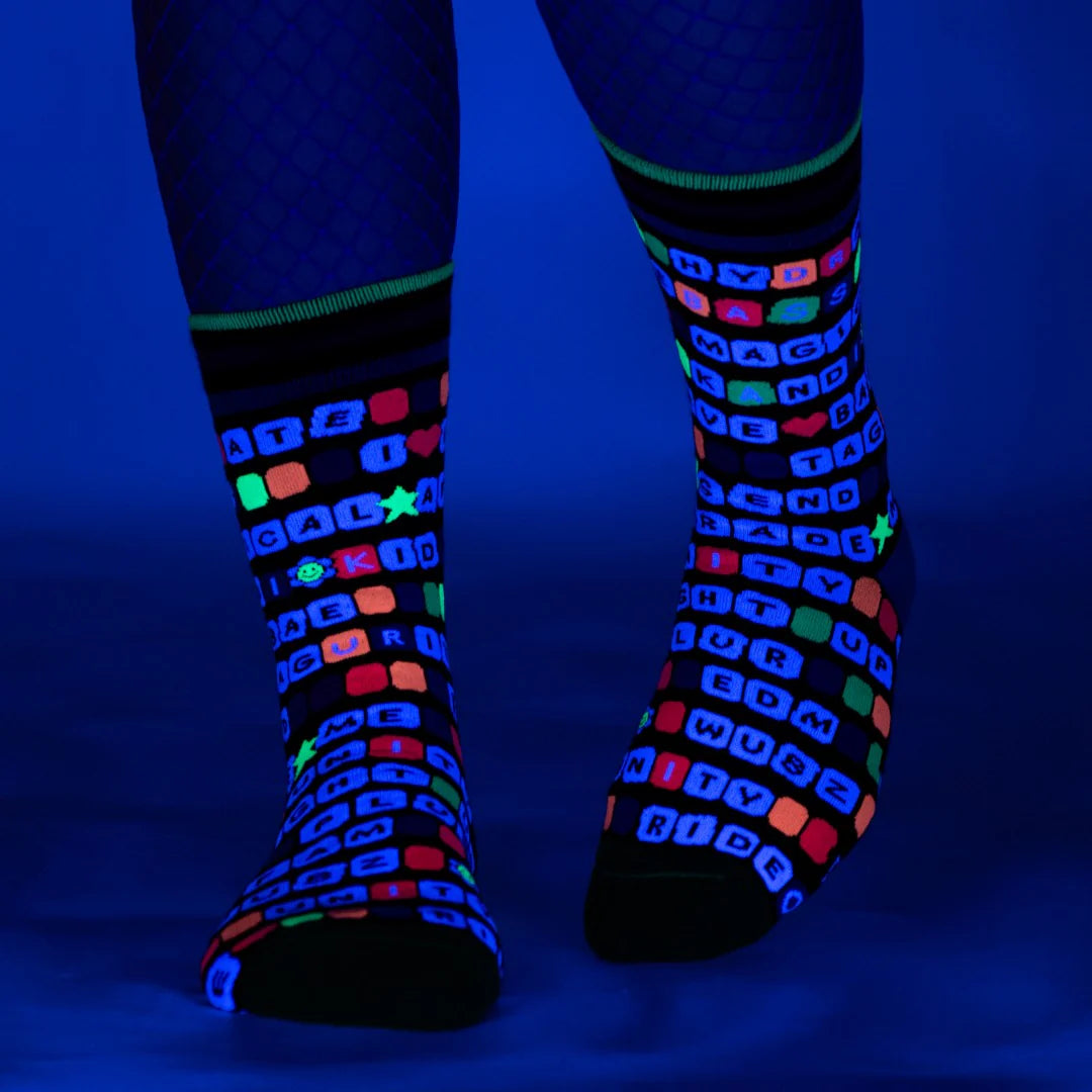 Kandi Land UV Reactive Crew Socks