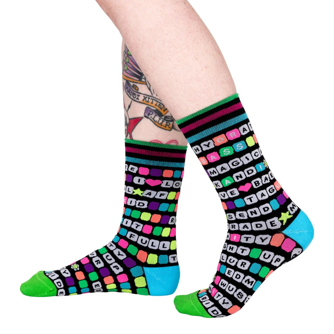 Kandi Land UV Reactive Crew Socks