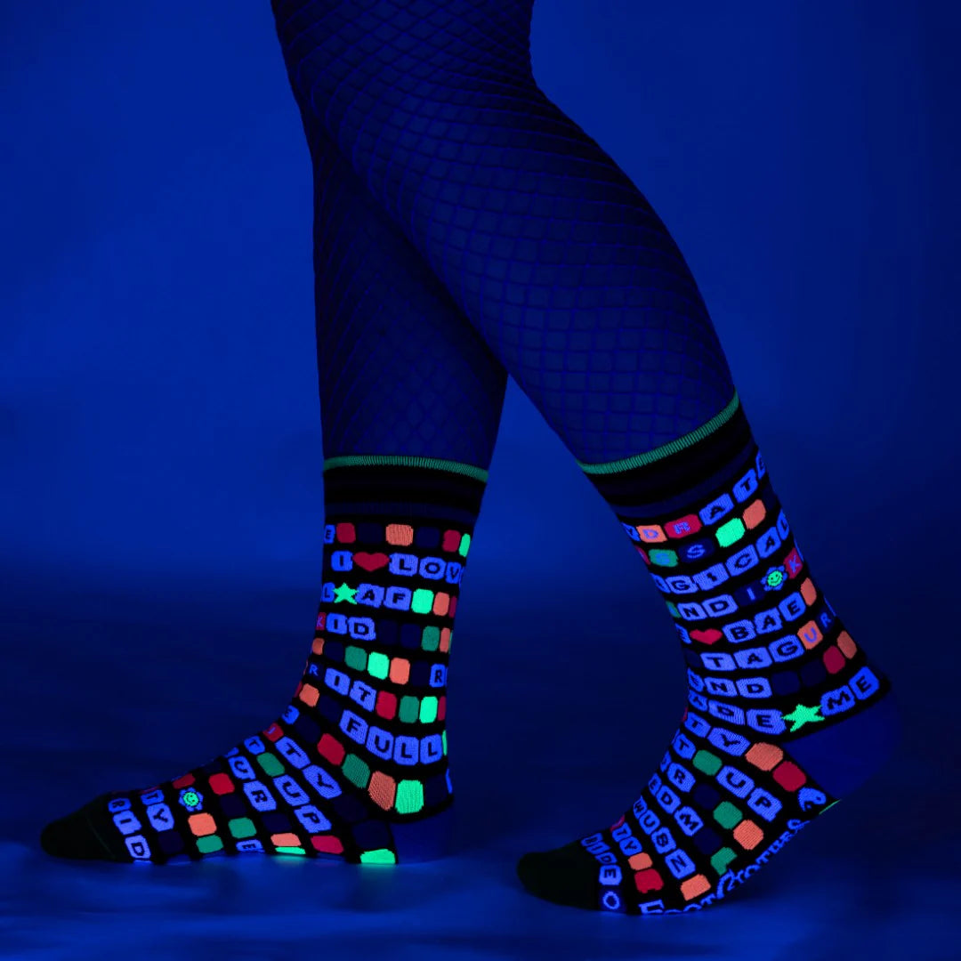 Kandi Land UV Reactive Crew Socks