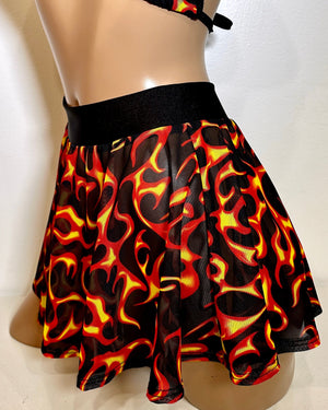 Mini Circle Skirt in Mesh Flames