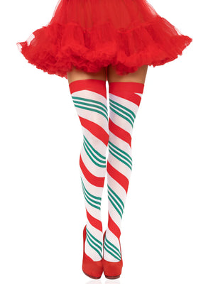 Jolly Holiday Striped Thigh High Socks