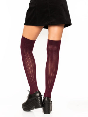 Rib Knit Knee High Socks in Burgundy