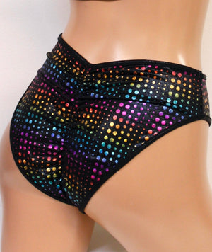 Hologram Bikini Set with Triangle Top and Highcut Scrunchback Bottoms in Rainbow Dot