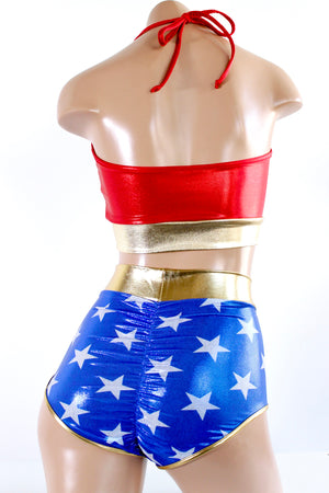 Star Superheroine Ring Top with Pin Up Bottoms with Gold Trim