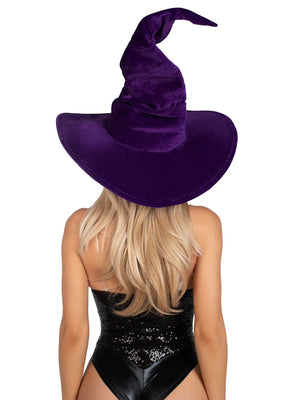 Velvet Ruched Witch Hat in Purple