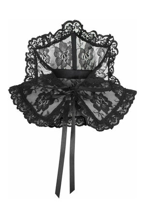 Black lace collar with floral details on a white background