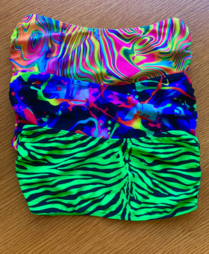 Swim Bandeau Top in Neon Green Zebra