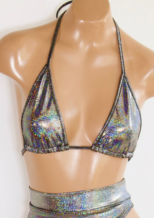 Hologram Triangle Bikini Top in Silver