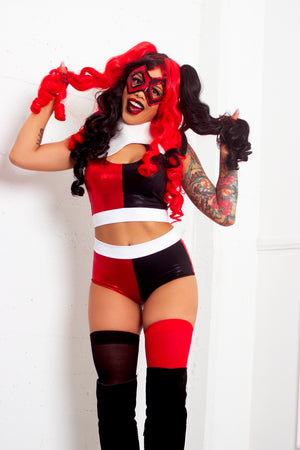 Harlequin Thigh High Stockings in Red and Black